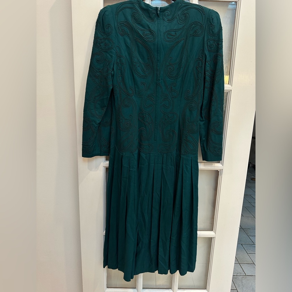 Vintage Talbots Emerald Teal Paisley Long Sleeve Midi Dress Women’s Size 12 P - Picture 5 of 12